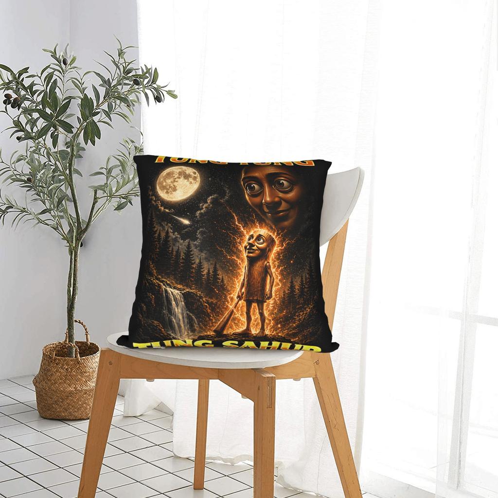 Italian Brainrot Meme Tung Tung Tung Sahur Pillowcases Kawaii Pillow Case For Office Car Home Decor Square Pillow Cover