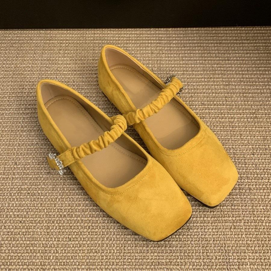 Retro Square Head Shallow Mouth Single Shoes Women's Spring New French Suede Gentle Fairy Soft Flat Mary Jane Shoes