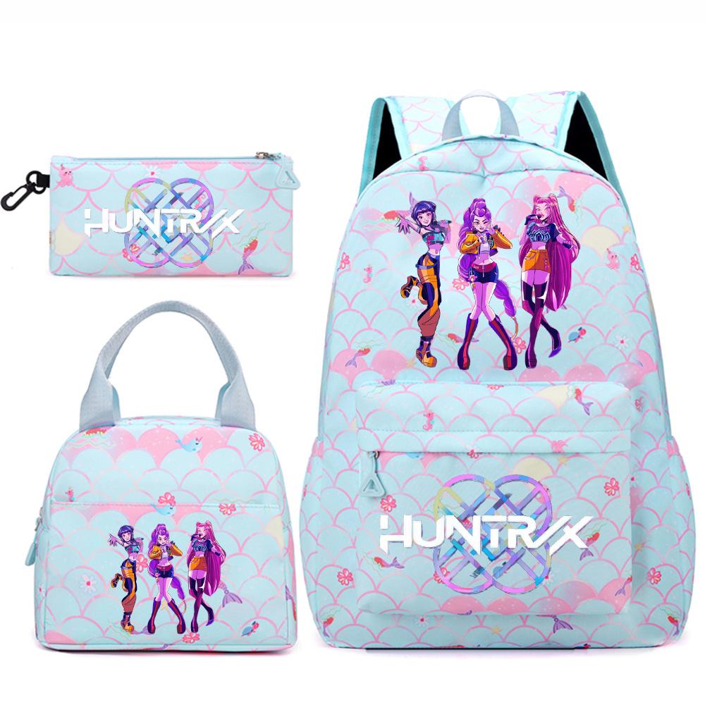 3Pcs/set Cartoon Kpop Printed Backpack Handbag Pencil Case for Teenger Student Girl Boy Schoolbag Bookbag Large Capacity Travel Bag Kid Gift