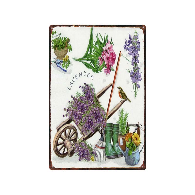 Garden Lavender Metal Plate Purple Flower Farmhouse Tin Signs Plaque Wall Art Home Garden Vintage Decor
