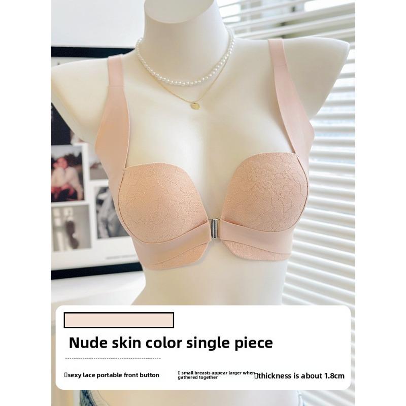 

Women s Summer Lace Front Buckle Small Chest Gather Show Big Close Pair Breast Prevent Droop Beautiful Back Underwear 38/85AB тілесний
