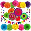 21 Peças Leques de Papel Bandeirolas Pompons Flores Guirlanda Para Decoração de Natal Casamento Chá de Bebê Festa de Aniversário Decoração de Sala