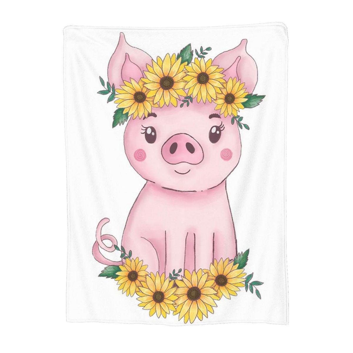 Cute Sunflower Pig Blanket Flannel Sofa Throw Blanket Super Soft for Home Bedroom Office Throws Bedspread Quilt 30x40in