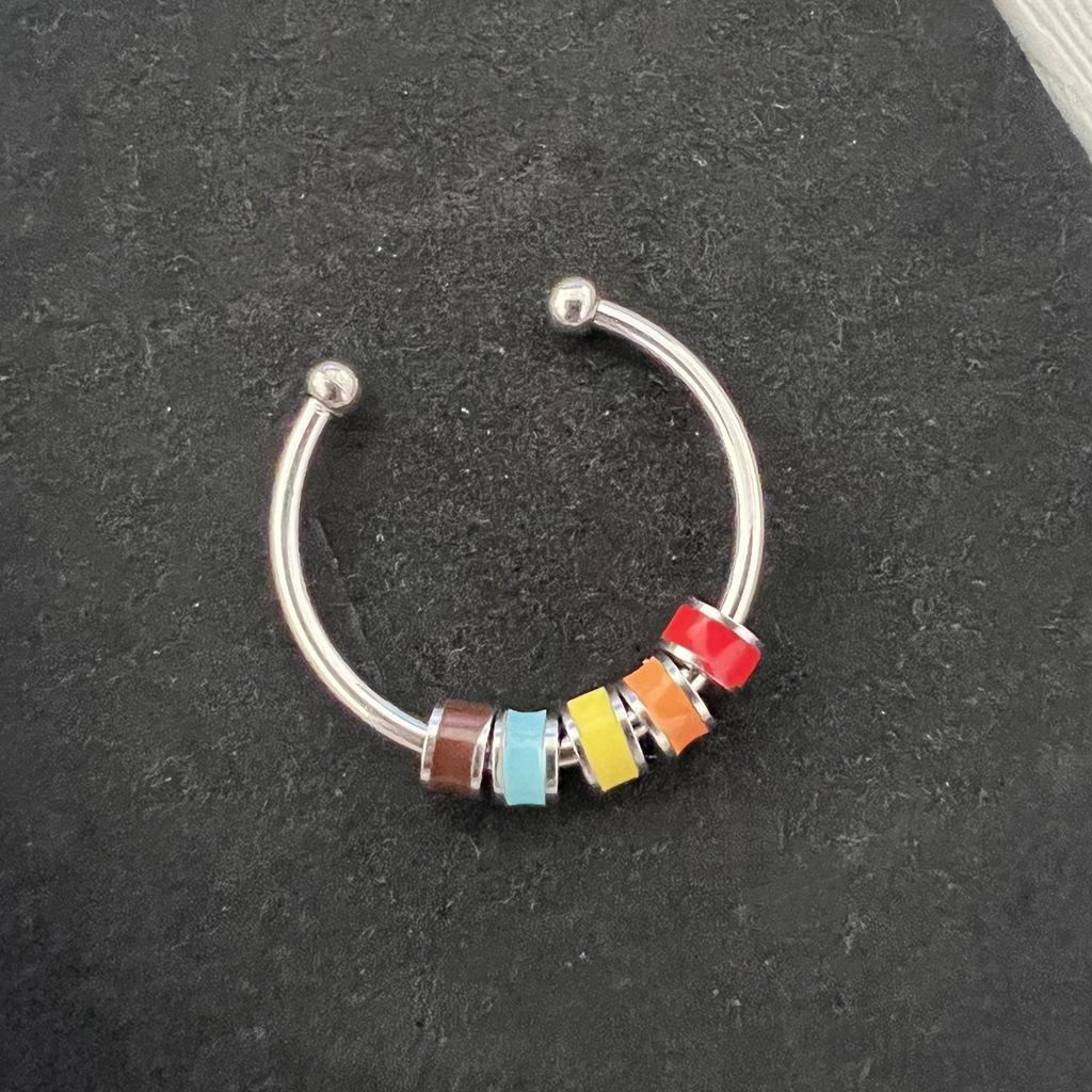 Yerik Stainless Steel Drip Oil Rotate Bead Anxiety Rings for Women Fashion Colorful Enamel Unisex Fidget Ring Trendy Jewelry