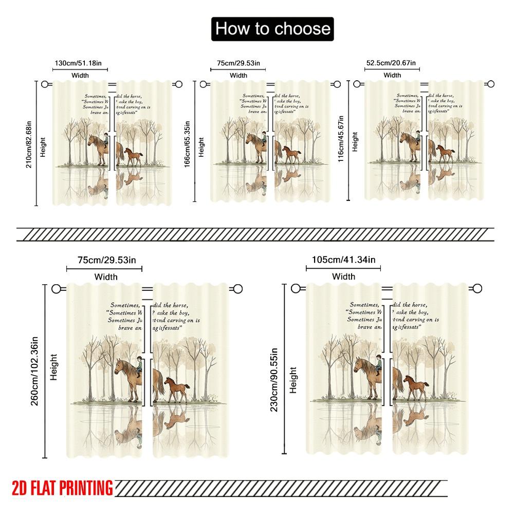 2 st 2D plattryck Fönsterdraperier Ridande häst Skog 100% Polyester Utan elektricitet Festdekorationer för Mångsidig användning