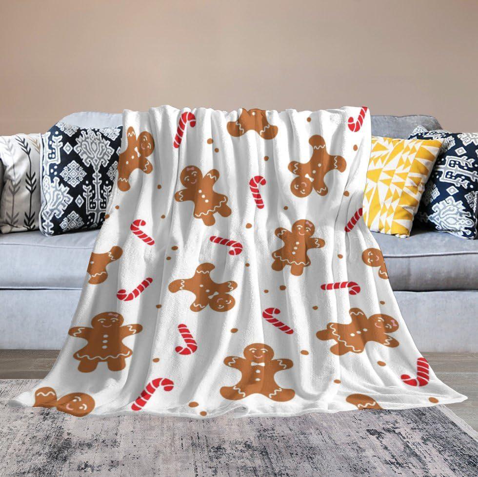 Christmas Gingerbread Man Digital-printed Polyester Bedroom Velvet Flannel Cover Blanket Fleece Soft Cover Blankets for Beds