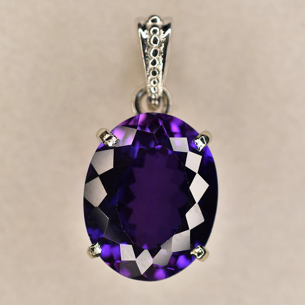 Natural Purple Sapphire 26.2 Ct 925 Sterling Silver Oval CERTIFIED Gems Pendant AI-14-NS