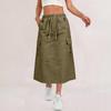 Women's Casual Long Cargo Skirt with Drawstring Waist and Pockets Lightweight Comfortable Workwear Style Skirt for Everyday Use