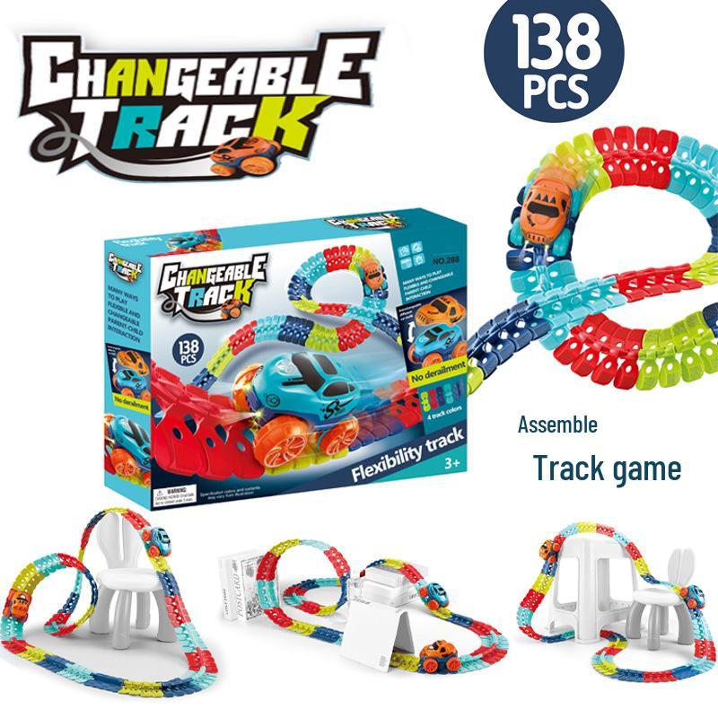 Dinosaurier Elektrische Eisenbahn Spielzeug: Anti-Schwerkraft Pädagogische DIY Bausteine Achterbahn für Kinder