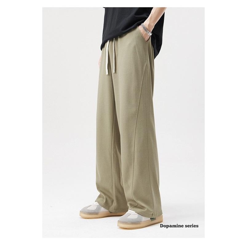 Letnie Nowy Styl Męskie Spodnie Bawełna Twill Szerokie Nogawki Drapowane Codzienne Przeszycia Jednolity Kolor Luźne Proste Codzienne Spodnie