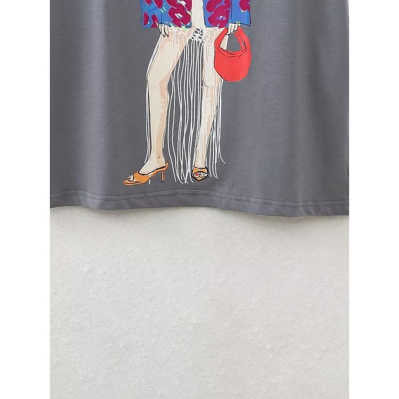 Kaslead New Arrival Women's Clothing Fashion Style Casual Loose Girl Print T-shirt 1131348 807