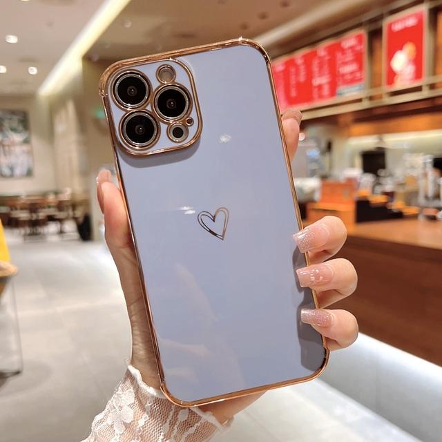 Husă de telefon de lux galvanizată cu inimă de dragoste pentru Iphone 11 12 13 14 Pro Max Xs X Xr 7 8 Plus Se 2020 Mini husă din silicon moale