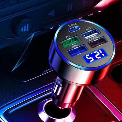 1Pc 5 Ports Fast Charge PD QC3.0 USB C  LED Car Charger Car Phone Charger Type C Adapter In Car for Iphone Samsung Huawei Xiaomi