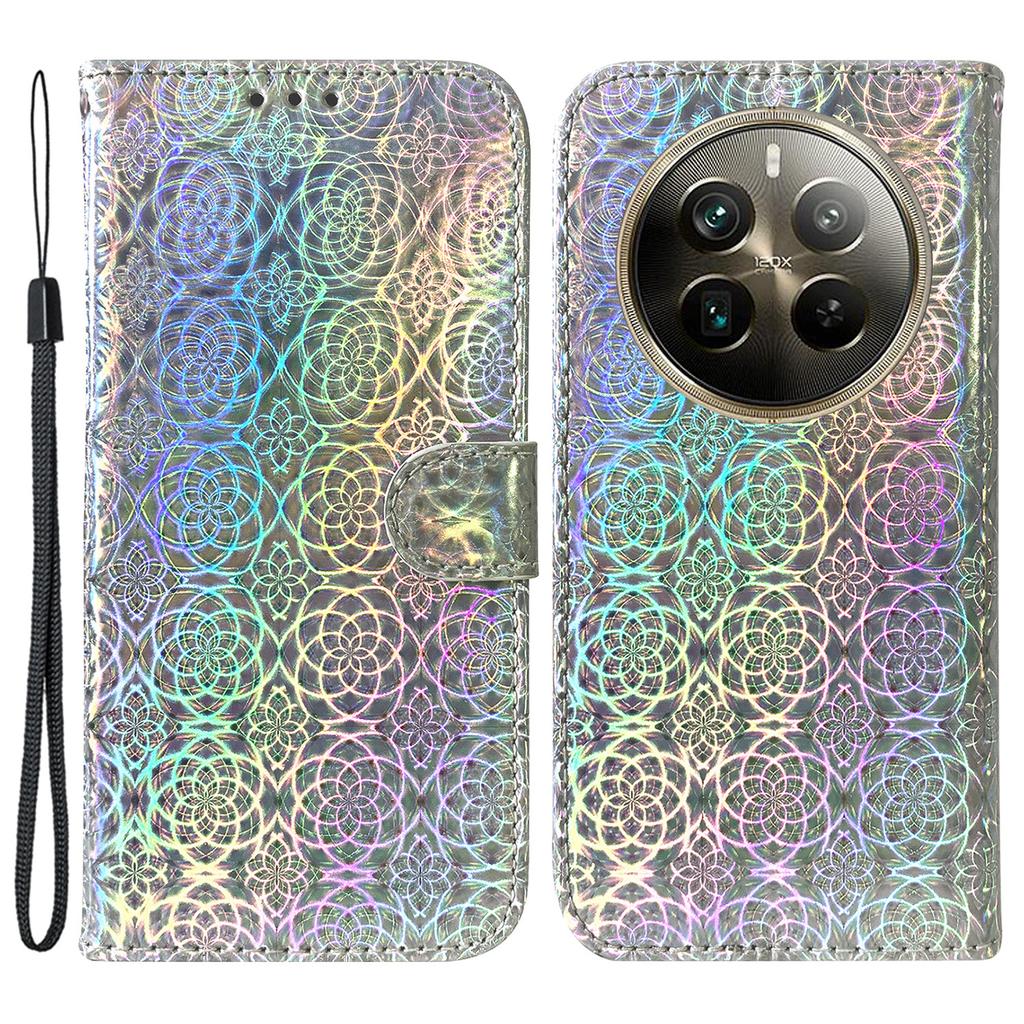 For Realme 12 Pro 5G/12 Pro+ 5G Case PU Leather Dazzling Flower Phone Cover with Card Slots