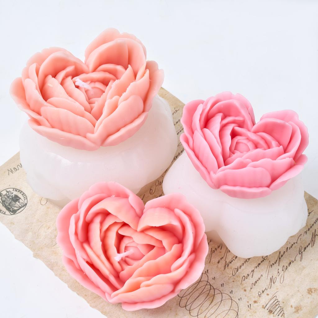 3D Kärleksformad Blomma Ljus Silikonform DIY Hjärta Ros Aromaljus Tvålformar Gips Harts Choklad Bakning Tillverkning Heminredning