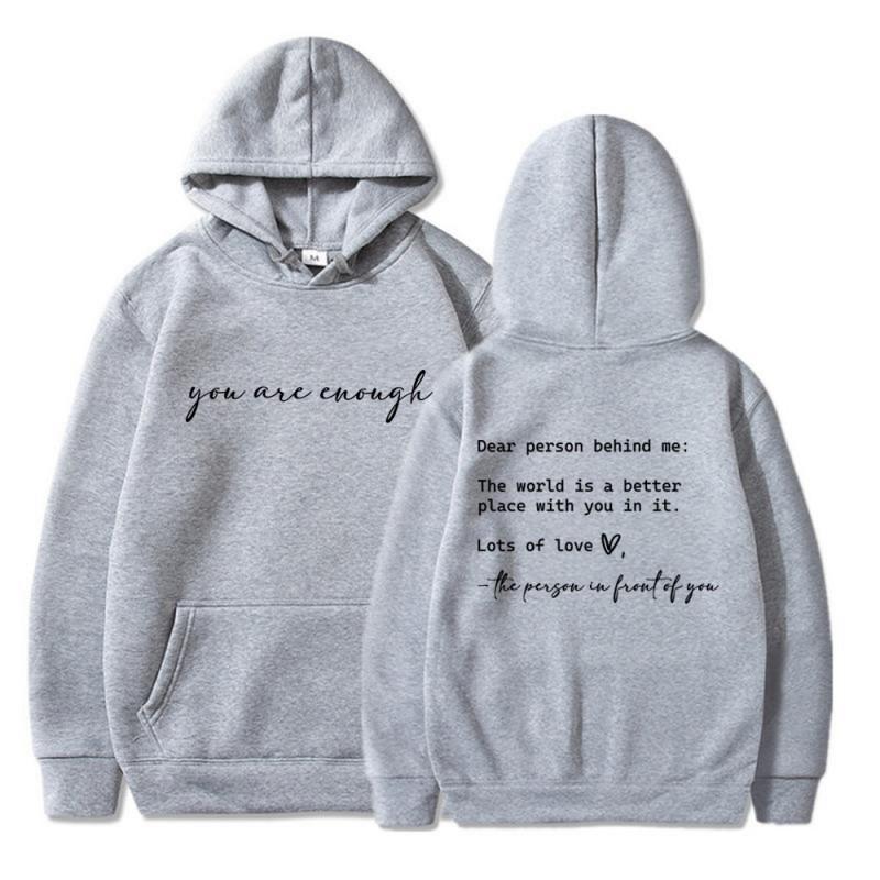 Womens Fleece-Lined Hooded Sweatshirt With Kangaroo Pocket Letter Print Loose Fit Casual Top