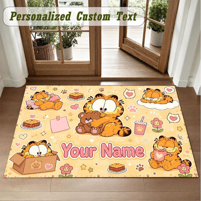 Crystal Velvet Square Rug Custom NameGarfield Pattern Non Slip Home Floor Decor Rug