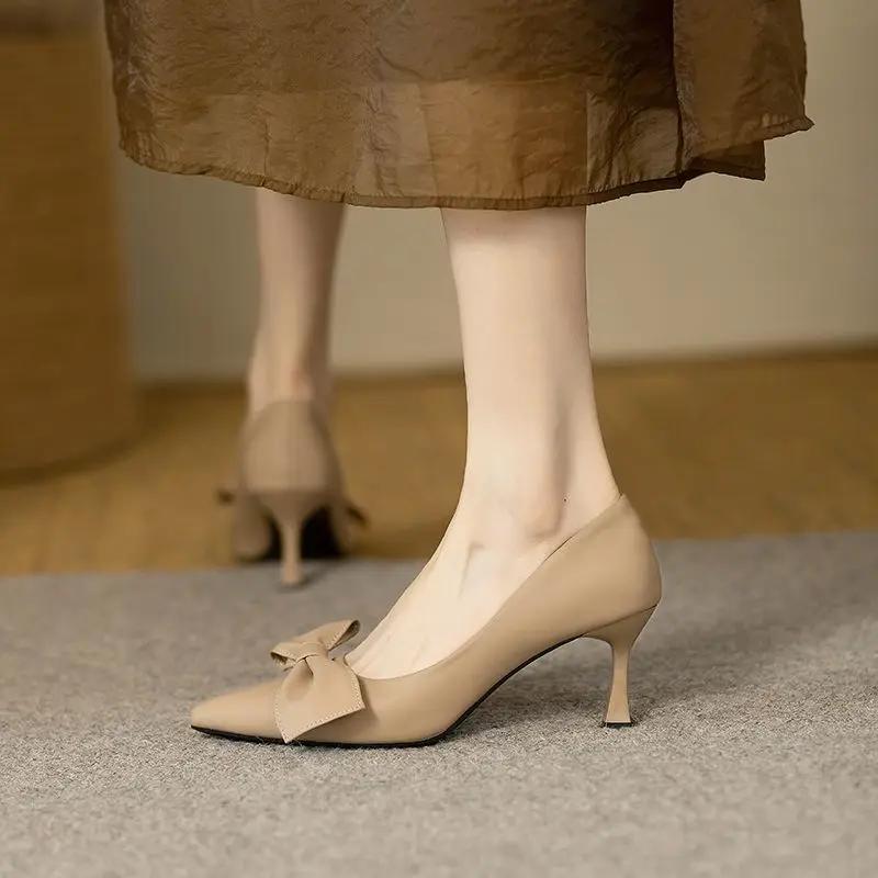 Fashion With Bow on Heeled Pointed Toe Woman Pumps Shoes for Women High Heels Stilito Chic Point Footwear Discount Elegant Dress Stylish