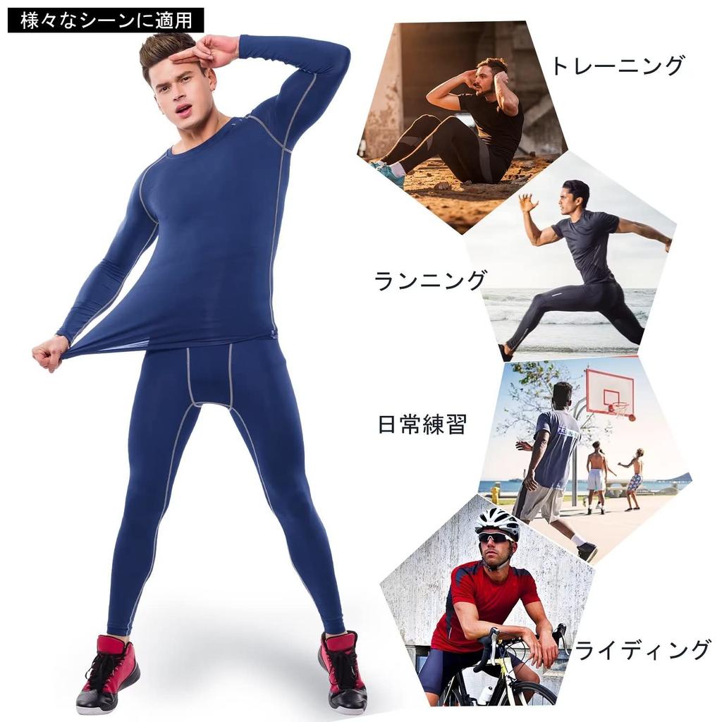 Sports Top and Bottom Long Sports Compression Compression Summer Cool NV L [Muxuryee] Men's Innerwear, Set, Sleeve, Tights, Wear, Undershirt,
