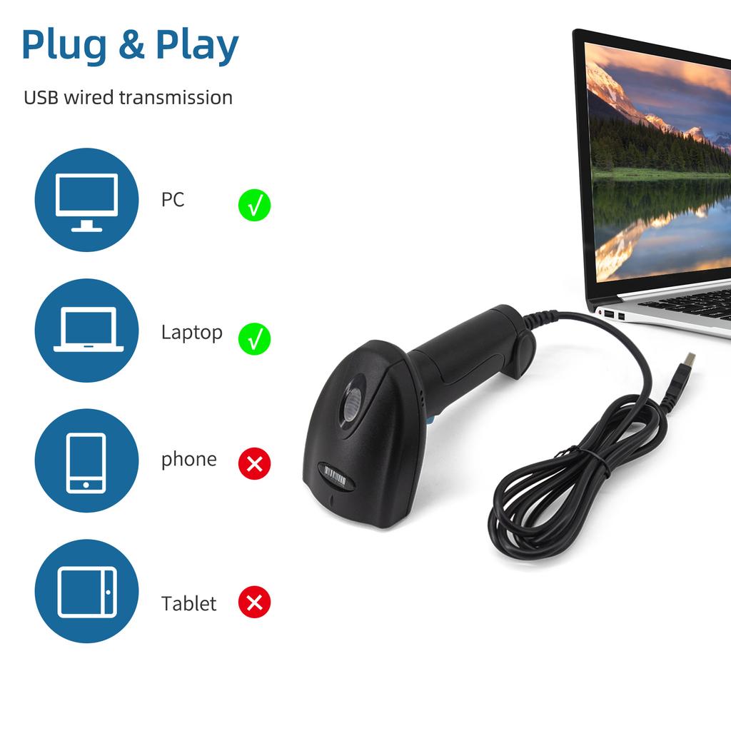 1D Barcode Scanner Handheld Wireless Bar Code Reader Manual Trigger Auto Continuous Scanning Support Paper Code