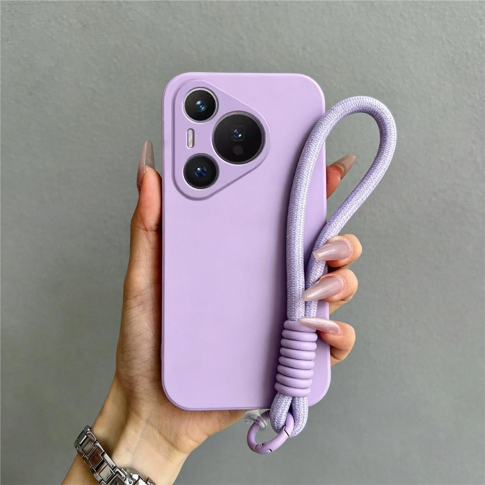 Rope Lanyard Strap Phone Case For Huawei P30 Lite P40 P50 P60 Pura 80 70 Pro Mate 40 50 60 70 Solid Color Matte Silicone Cover