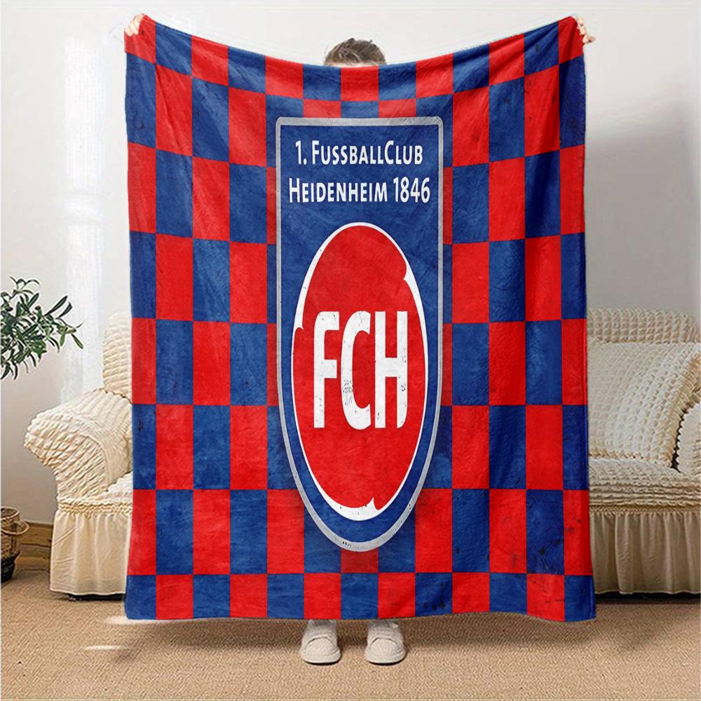 Heidenheim Crest Flannel Blanket, Soft Polyester, Modern Design, All-Season for Camping, Travel, Gifts for holidays or birthdays