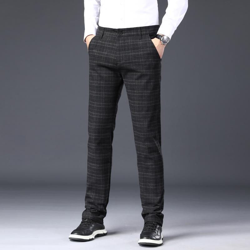 Summer New Fashion Versatile Plaid Cotton and Linen Casual Pants Men's Korean Version Trendy Elastic Straight Trousers