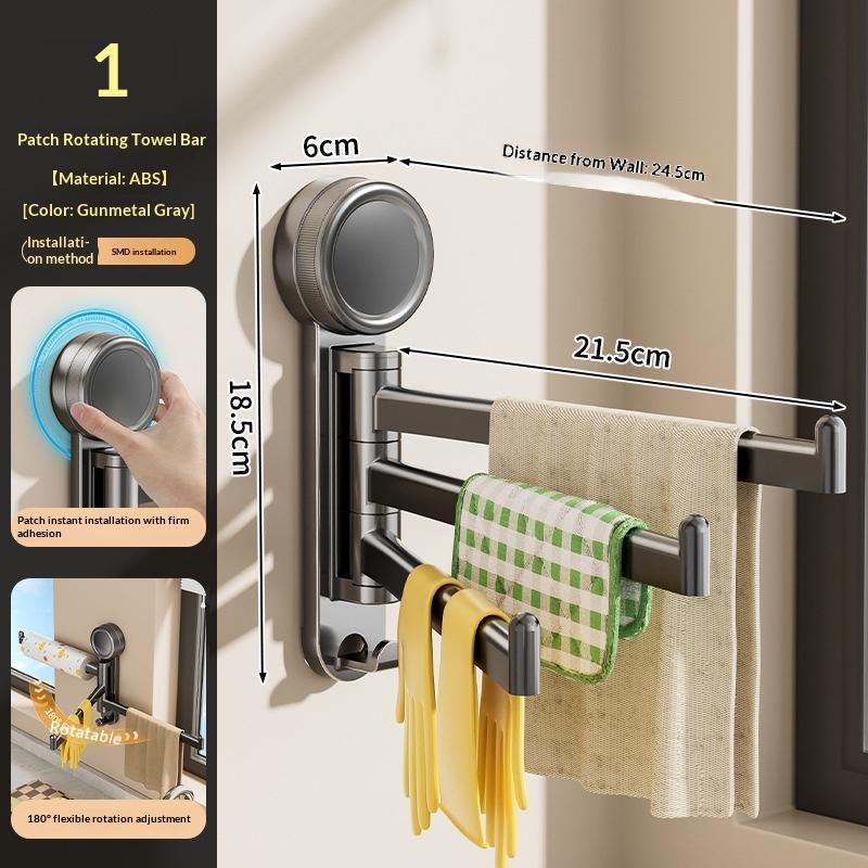 Swivel Towel Rack, 3-Arm Suction Cup Towel Holder, Thicken Aluminum Swing Out Towel Bar, Rustproof Space Saving Towel Hanger