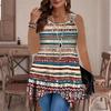 Modische Lässige Sport-Doppelring-Weste für Damen, Große Tank-Weste mit Vintage-Musterdruck, Unregelmäßiger Saum, Elegant und Schlicht