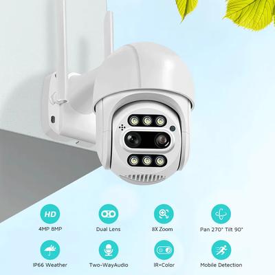 Kamera IP 8MP 4K PTZ 8x Zoom Podwójny obiektyw Kamera CCTV z wykrywaniem człowieka Zewnętrzna kamera CCTV Wifi Kamera do monitoringu wideo ICSEE Alexa