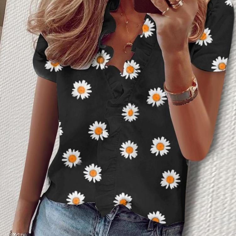 Frühling und Sommer Neues Kurzarm Rüschenhemd Mode Damen Bluse
