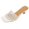 French Gentle Woven Hollow Cool Slippers Women's Summer Wear Square Toe Sexy Simple High-heeled Slippers