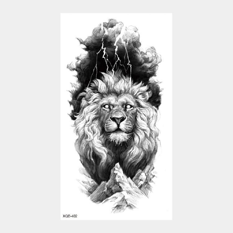 Upper Arm Sleeve Crown Lion Tiger Wolf Head Waterproof Temporary Stickers Body Art Fake Tattoo For Women Men