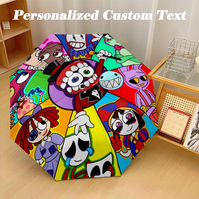 8‑Rib Automatic Umbrella, The Amazing Digital Circus Design Foldable Umbrella for Sun Rain Protection Travel