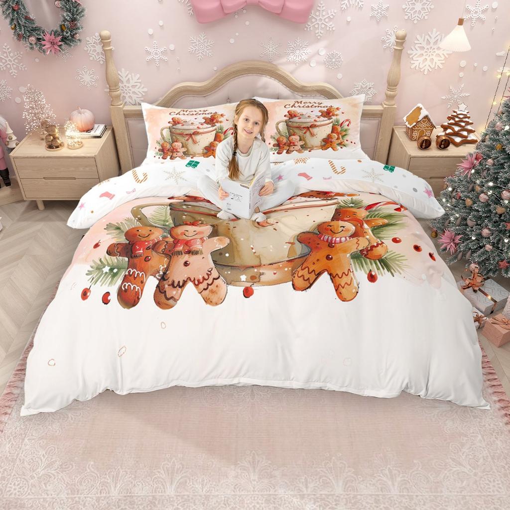 Set cearșaf de plapumă Homewish Crăciun Turta dulce pentru Copii, Set de Pat Merry Xmas, Set Cearșaf de Plapumă Cadouri An Nou Fericit