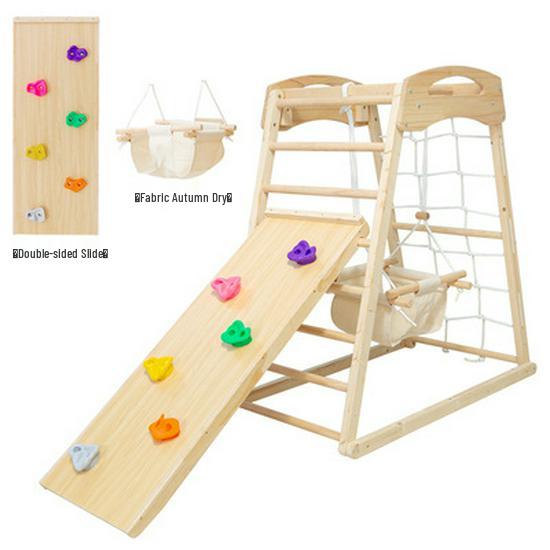 Toddler Indoor Wooden Climbing Frame with Slide and Swing.