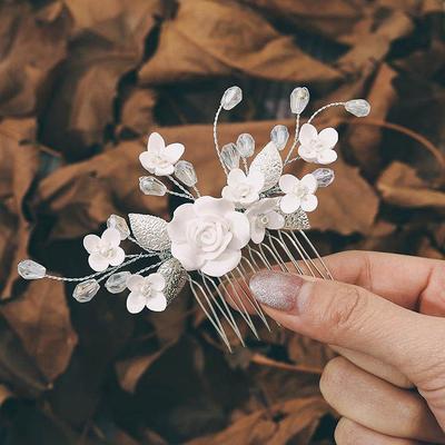 Malang Bridal Headdress White Polymer Clay Flower Small Side Comb Hair Wedding Photography Styling Wholesale
