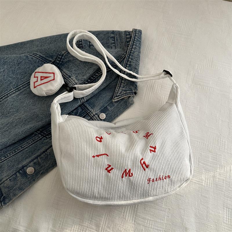 Versatile fashion letter messenger bag women's 2025 new casual corduroy large capacity shoulder dumpling bag