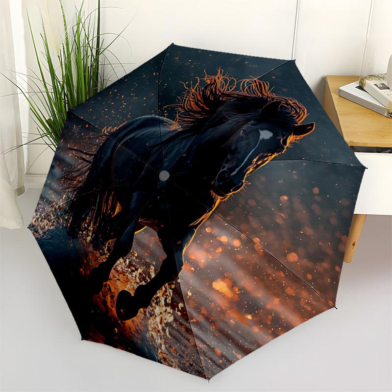 1pc Black Stallion Equine Power Automatic Open/Close Umbrella 8-Rib Strong Frame, Portable Travel Umbrella for Women & Men, Birthday Gift Parties 013