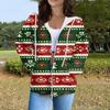 Women's Fashion Casual Christmas Print Long Sleeve Sweatshirt Pocket Jacket Zipper Hoodie Coat