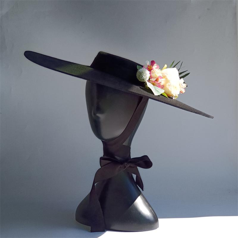 

Bridal Fashion Mesh Elegant Wool Hat Flat Top Female Stage Winter Bandage Women s Wedding Hat 55-60cm