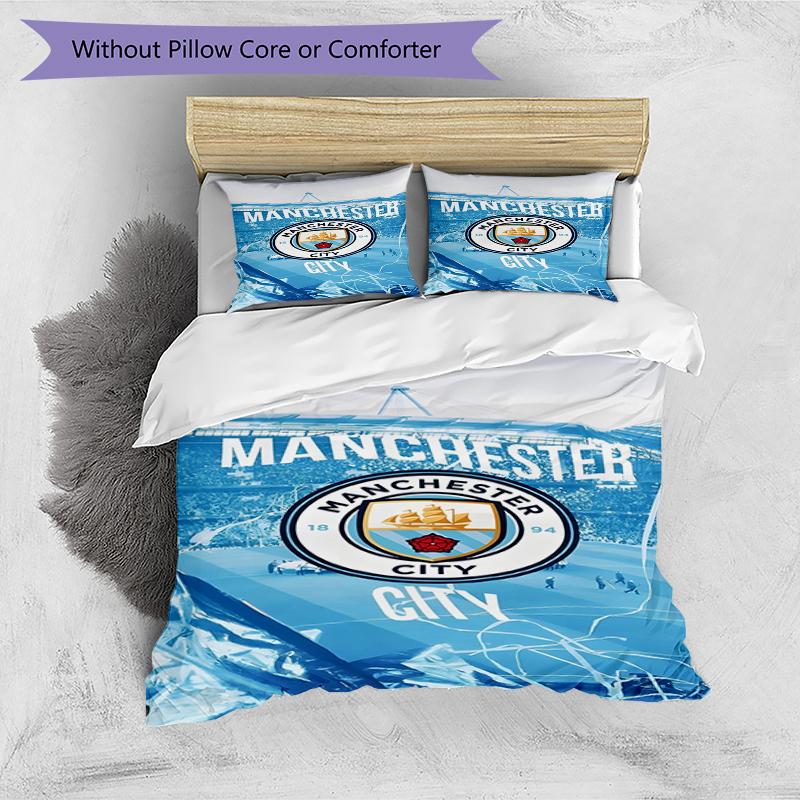 3pcs Duvet Cover Set (1*Duvet Cover + 2*Pillowcase, Without Core),Manchester City FC Print Bedding Set, Bedroom Decor, All‑Season, Birthday Gift