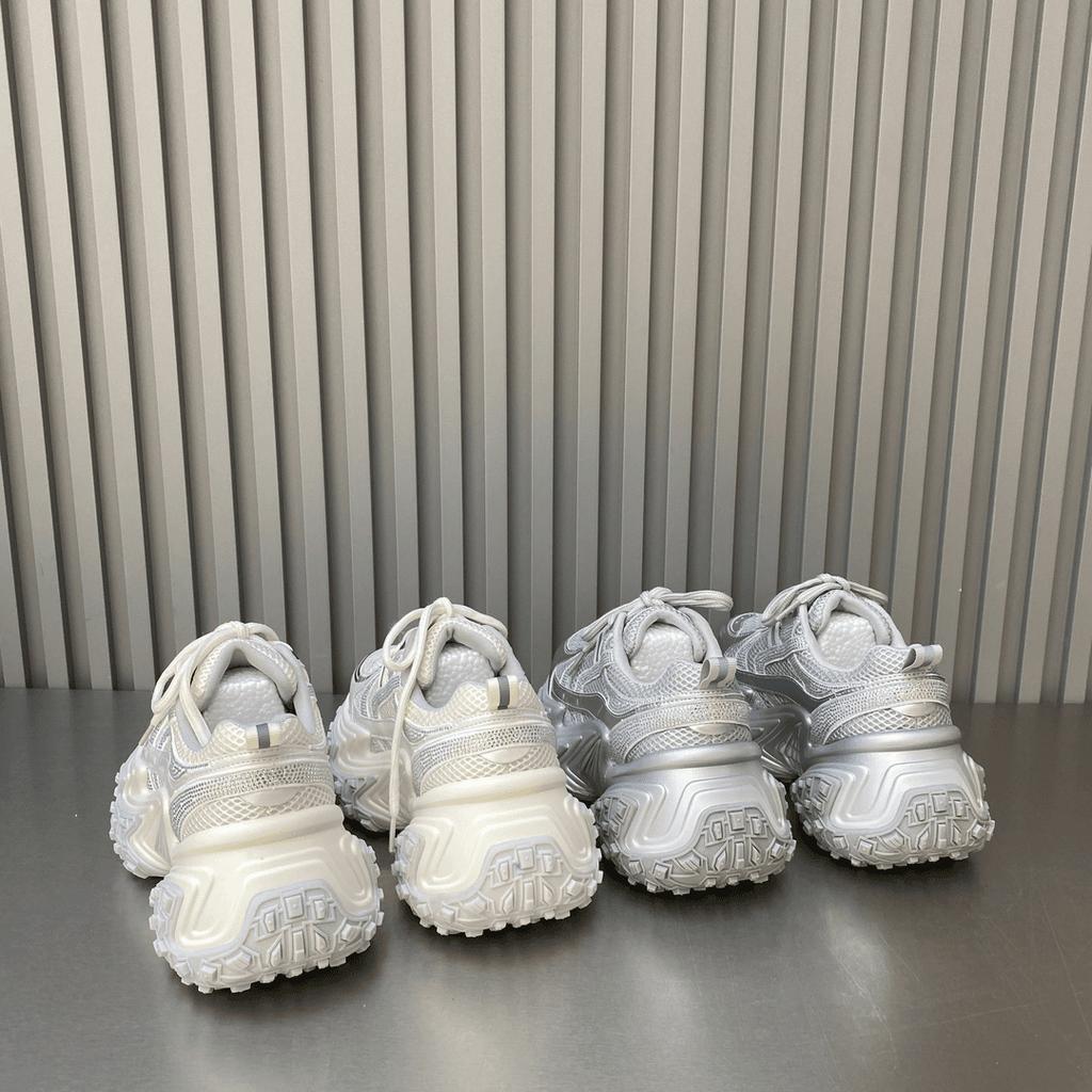 European Leather Breathable Diamond Fried Street Dad Shoes Women's 2025 Autumn New Thick-soled Heightening Fashionable Versatile Casual Shoes
