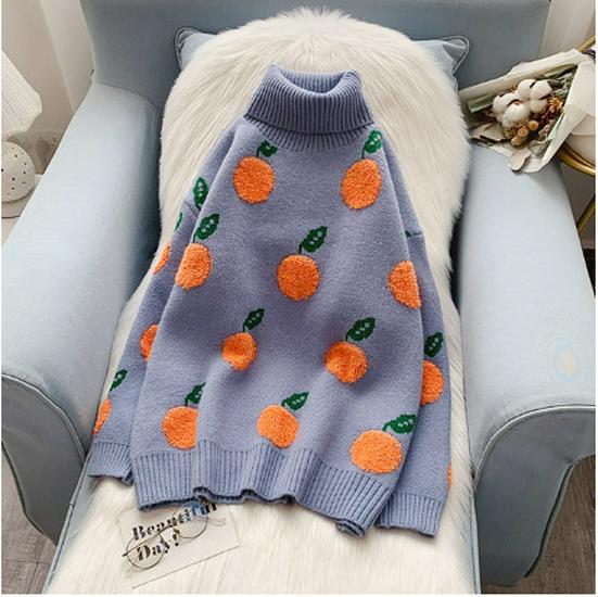 

2024 Women s Autumn/Winter Orange High-Neck Korean Style Warm Wool Pullover Sweater One Size