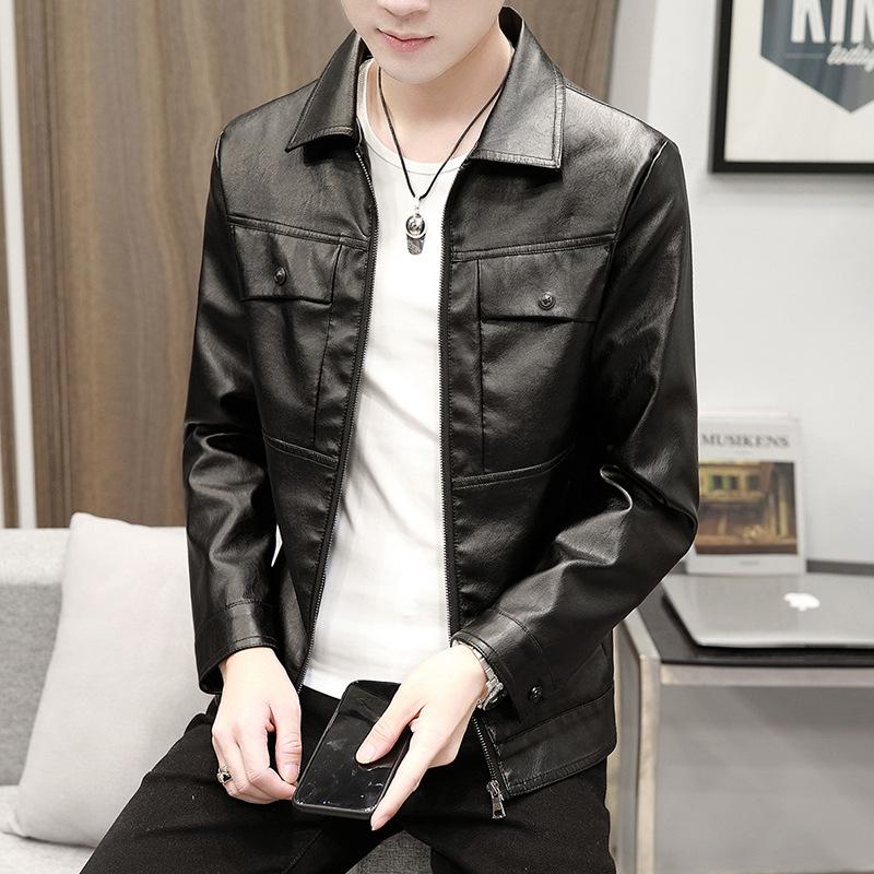 

Кожаная куртка мужская весна и осень деловая и повседневная кожаная куртка мужская одежда XL чёрный