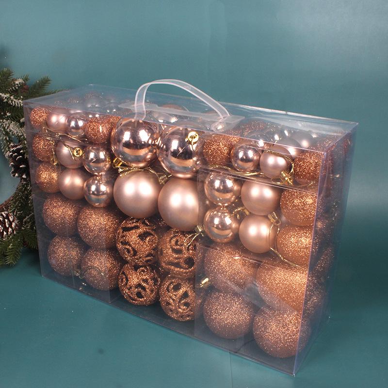 100-Piece Set of 3-6cm Shiny & Matte Pink Christmas Ornaments in PVC Box