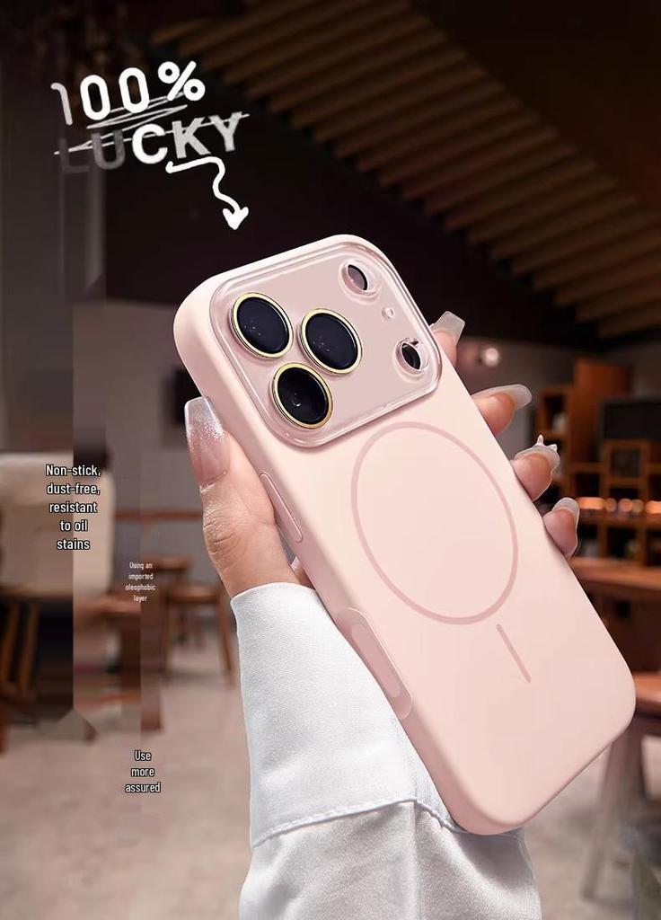 iPhone 17 Pro Max Liquid Silicone Magnetic Phone Case with Ring and Mirror Drop Protection