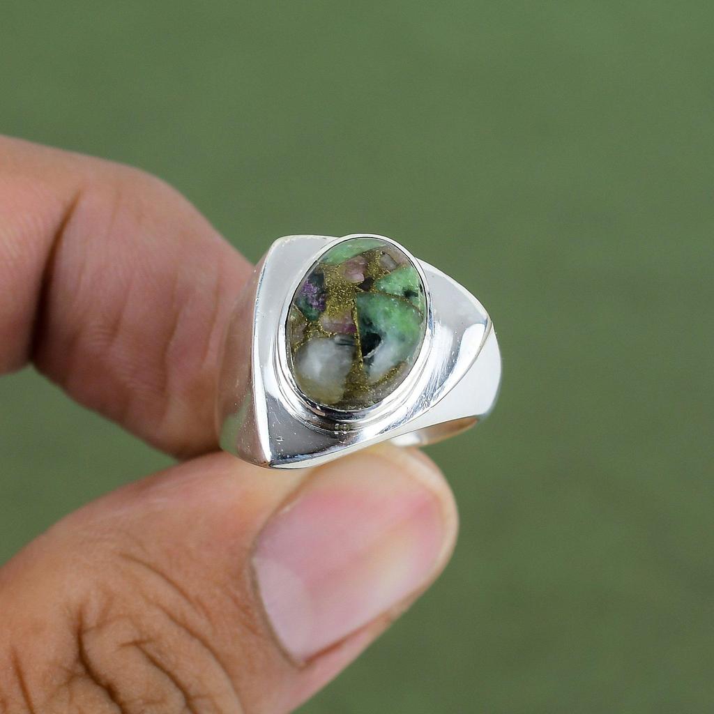 Kupfer Rubin Zoisit Ring 925 Sterling Silber Ring Natürlicher Edelstein Schmuck Eleganter Silberring Handgefertigter Ring Für Geschenk Erhältlich In Ringgröße
