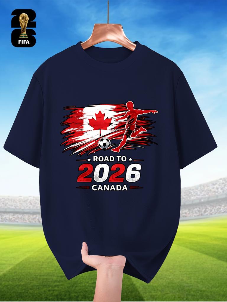 Fifa-Themed Men'S Breathable Summer Short-Sleeve T-Shirt, Featuring Player Silhouette Prints, Perfect for World Cup Themes, Sports Outfits