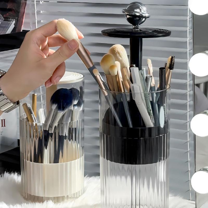 Automatic Lifting Makeup Brushes Holder With Lid Dustproof Makeup Organizer For Vanity Cosmetic Storage Box Lipstick Container